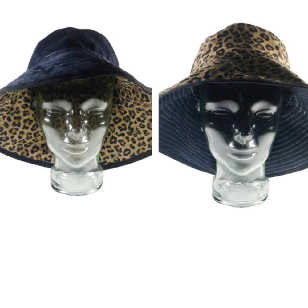 Bespoke Leopard Print and Denim Reversible Sun Hat
